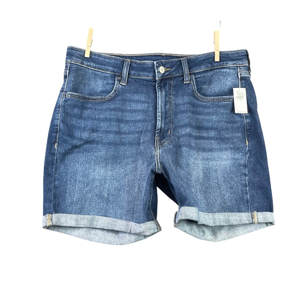 Old Navy Jean Shorts Women 14 Blue High-Rise Wow Cuffed Denim Stretch Summer